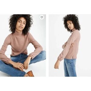 XXS Heathered Bubble-Sleeve Swing Turtleneck